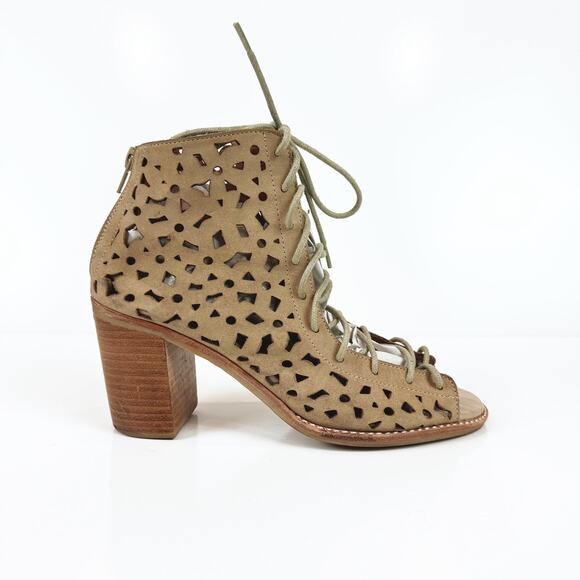 Jeffrey Campbell Shoes - Jeffrey Campbell Women's Cors-Daisy Laser Cut Leather Lace Up Heels Size 8 Tan